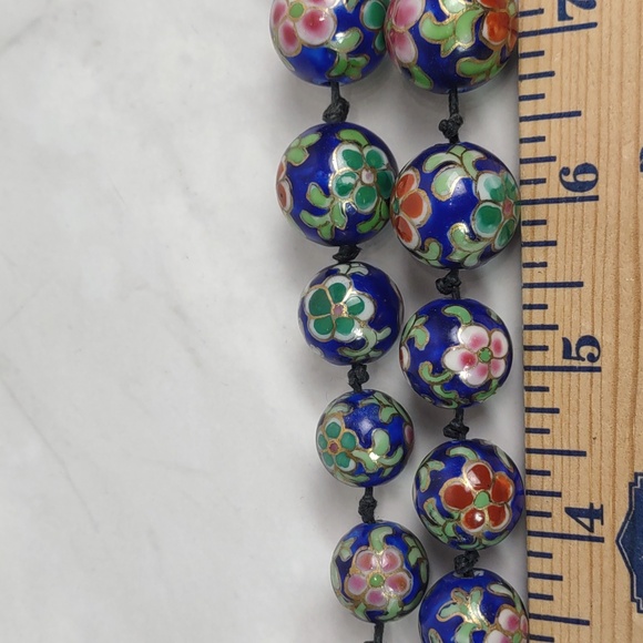 Vintage Floral Enamel Bead Necklace - Picture 6 of 8